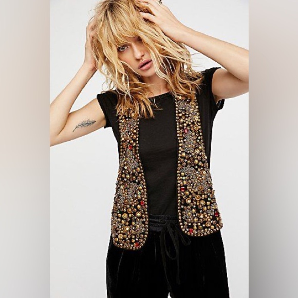 Free People Life Of The Party Embellished Suede Vest
